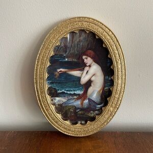 A Mermaid (1900) John William Waterhouse 6x8 Ornate Gold Oval Framed Art Print